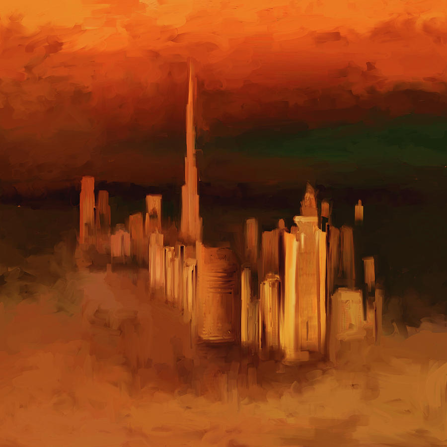 Painting 779 2 Dubai Skyline Painting by Mawra Tahreem