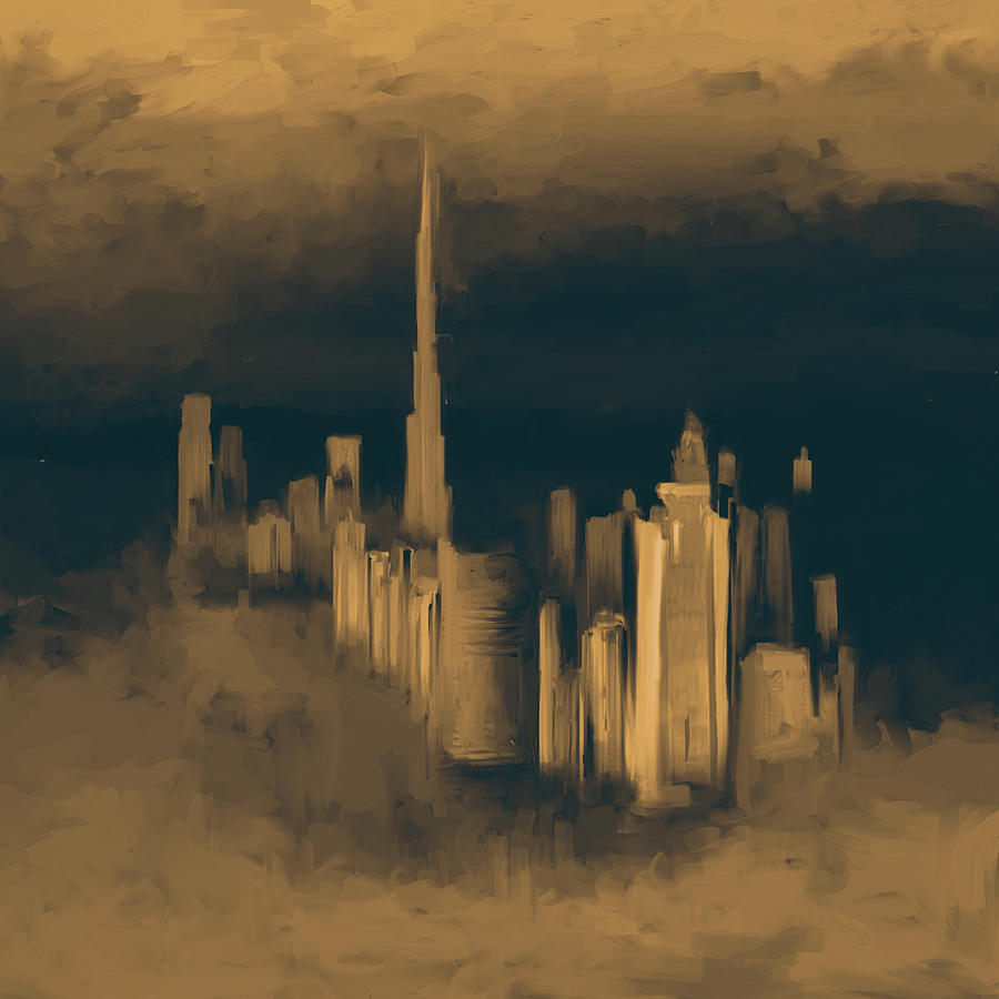 Painting 779 3 Dubai Skyline Painting by Mawra Tahreem