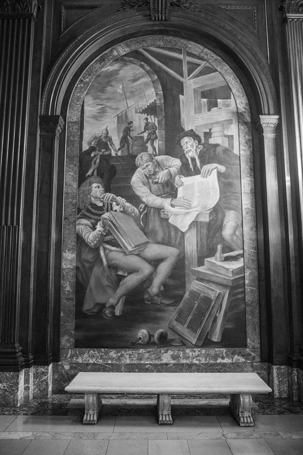 Painting and Bench NYC Library  Photograph by John McGraw