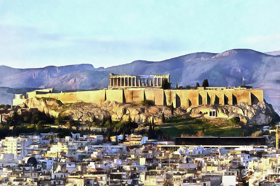 Painting of Acropolis of Athens during sunset Painting by George Atsametakis