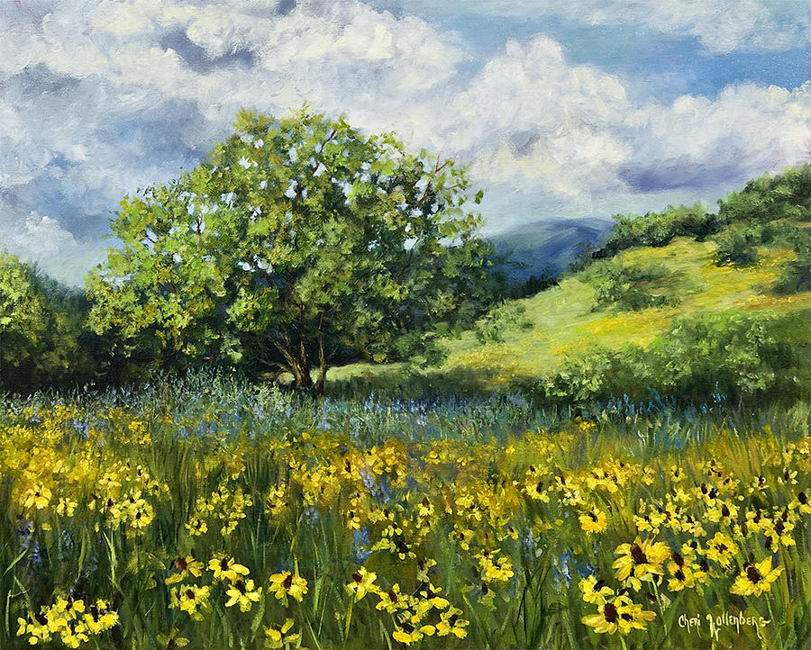 Painting of Black-eyed Susans in Oklahoma Landscape Painting by Cheri Wollenberg