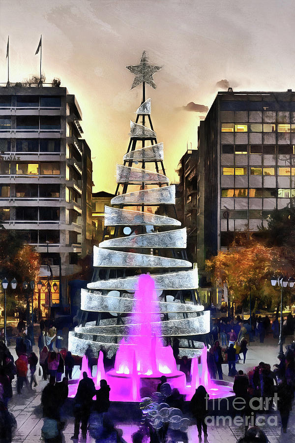 Painting of Christmas tree in Syntagma square Painting by George Atsametakis