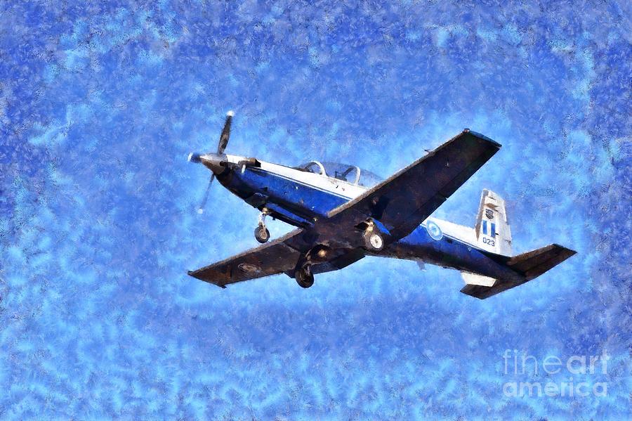 Painting of Daedalus Demo Team of Hellenic Air Force flying a T-6A Texan II Painting by George Atsametakis