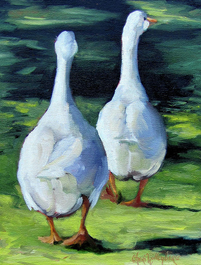 Painting of Ducks Waddling Home Painting by Cheri Wollenberg