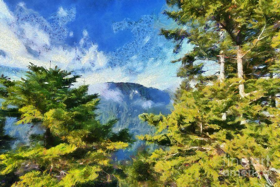 Greek Painting - Painting of fir trees forest by George Atsametakis