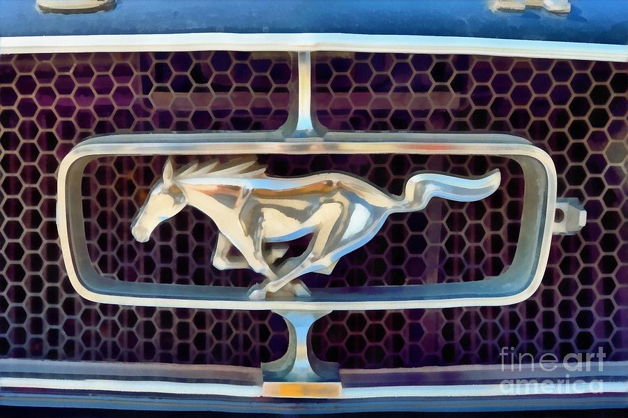 Car Painting - Painting of Ford Mustang badge by George Atsametakis