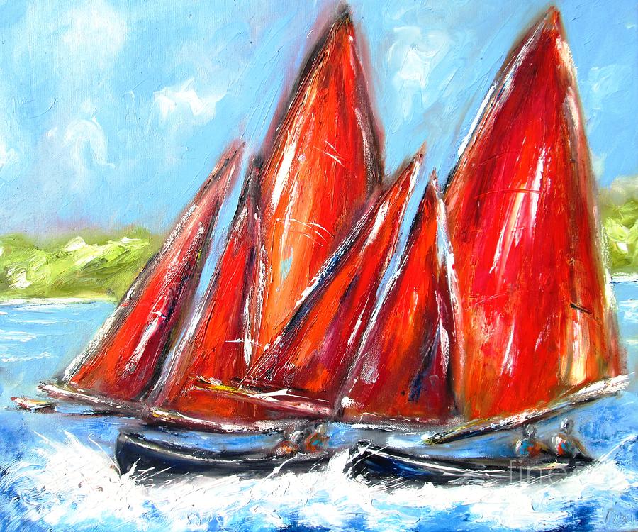 Painting Of Galway Hooker Sailboat  Painting by Mary Cahalan Lee - aka PIXI