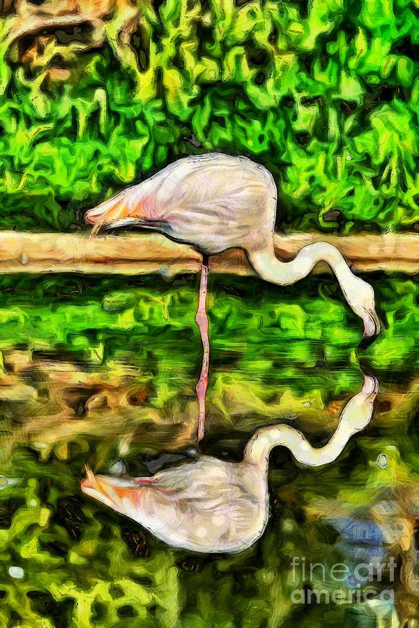 Flamingo Painting - Painting of Greater Flamingo by George Atsametakis