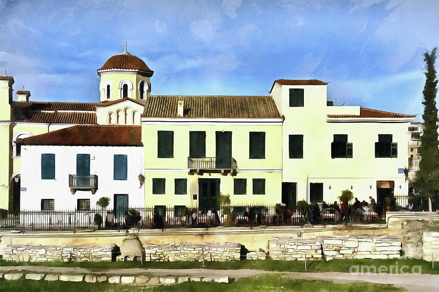 Painting of houses with traditional architecture in Plaka Painting by George Atsametakis