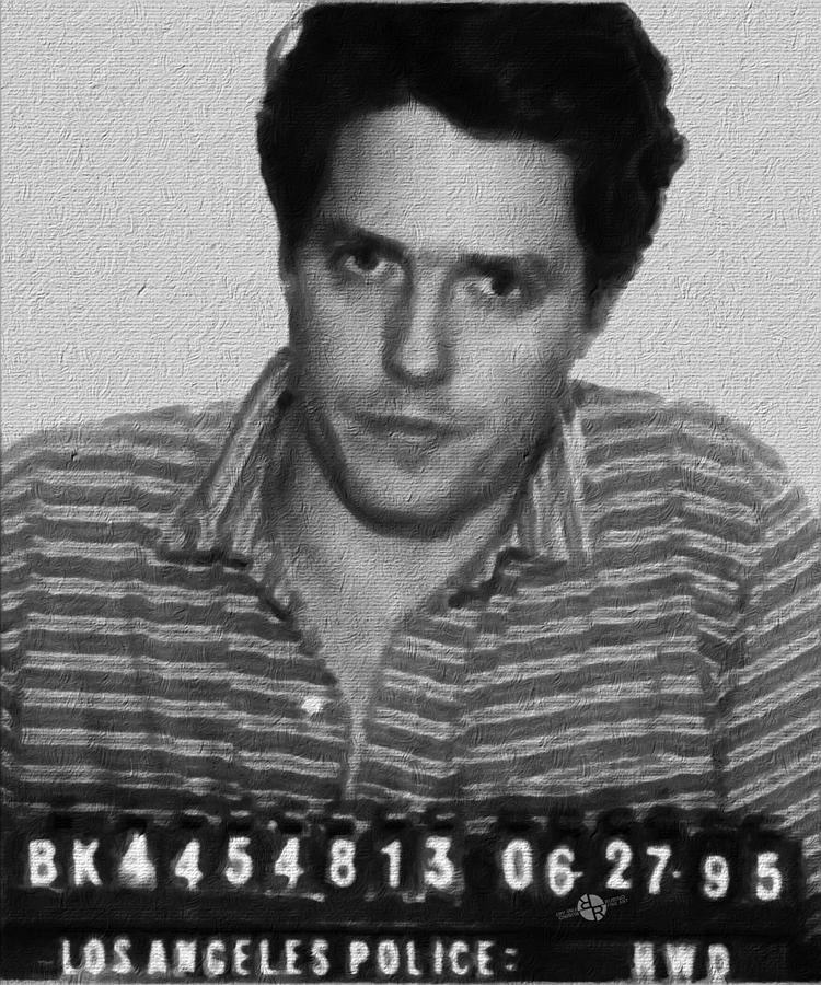 Four Weddings And A Funeral Painting - Painting of Hugh Grant Mug Shot 1995 Black And White by Tony Rubino