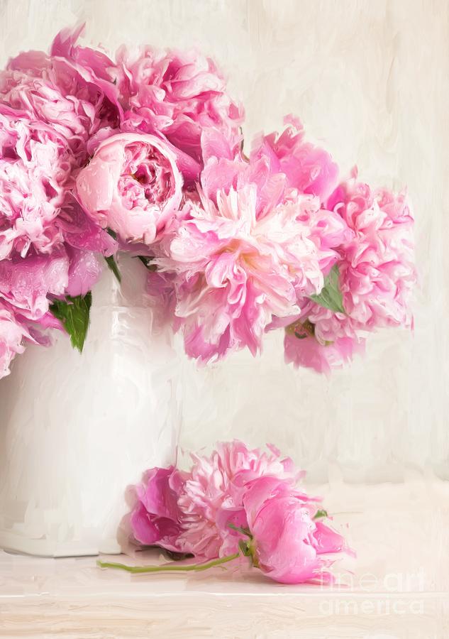 Painting of pink peonies in vase/Digital Painting   Photograph by Sandra Cunningham