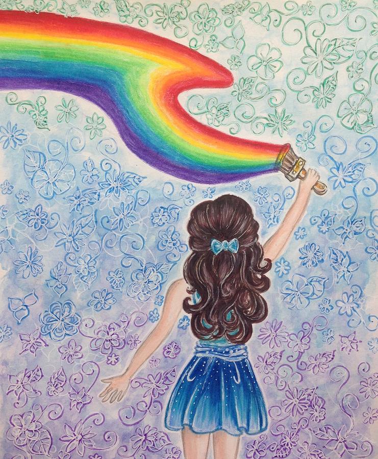 Девочка на радуге рисунок - 83 фото