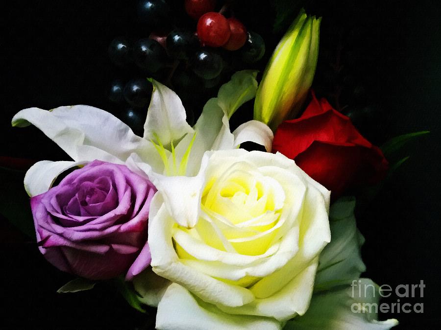 Digital Painting Rose Bouquet Flower Digital Art Digital Art by Delynn Addams