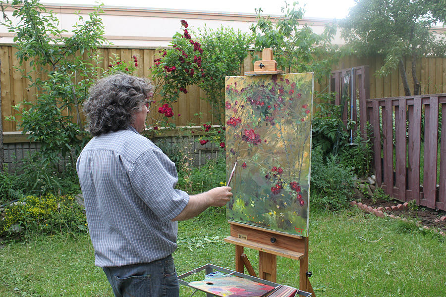 Artist Pyrography - Painting Roses in Viola s Garden by Ylli Haruni