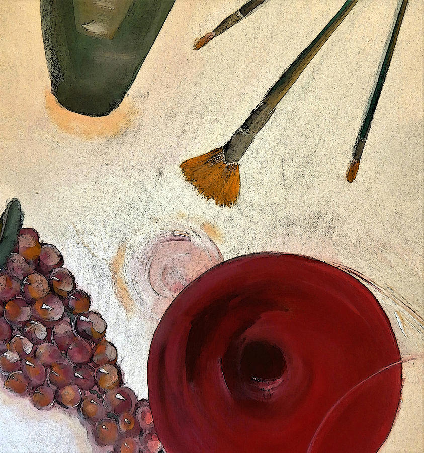 Painting Wine and Brushes Painting by Lisa Kaiser