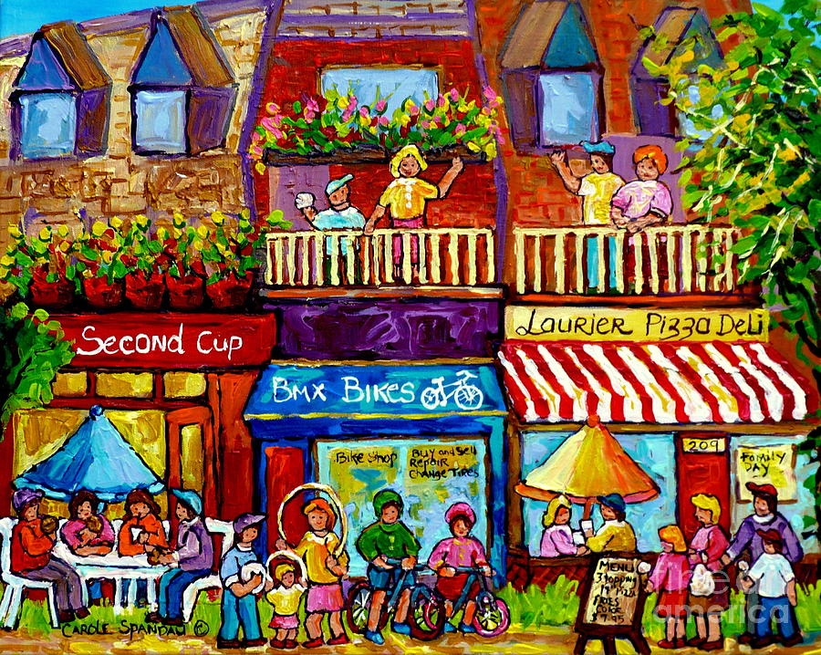 Paintings Of Plateau Mont Royal Laurier Street Shops Summer City Scenes Montreal Art Carole Spandau  Painting by Carole Spandau