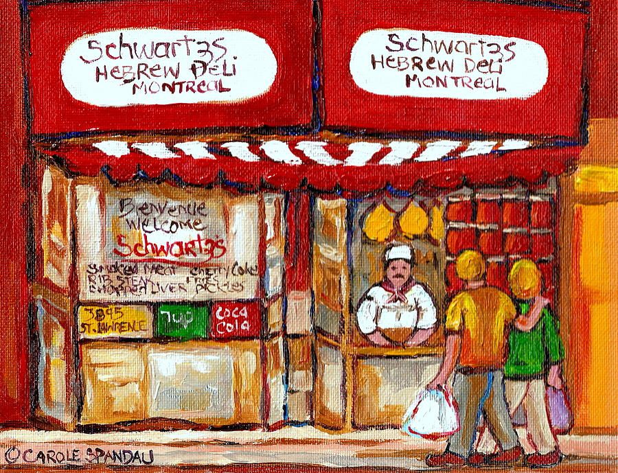 Paintings Of Schwartzs Delicatessen Famous Smoked Meat Restaurant Montreal Art Scenes Painting by Carole Spandau