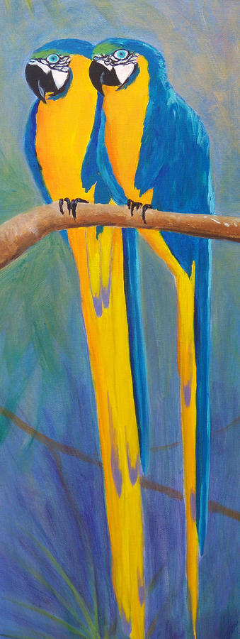 Pair of Blue and Gold Macaws Painting by Anne Marie Brown
