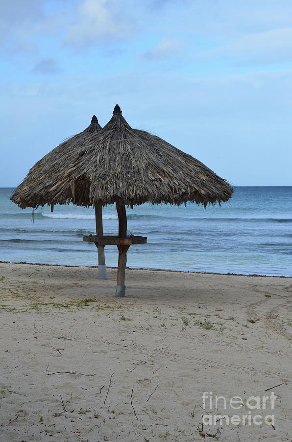 Pair of Deserted Palapas on a Beach in Aruba. Photograph by DejaVu Designs