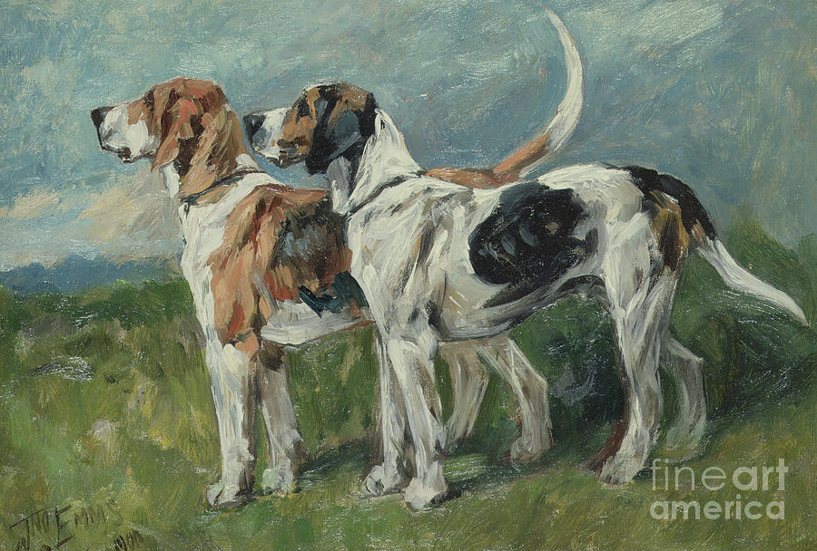 John Emms Painting - Pair of Foxhounds, 1900 by John Emms