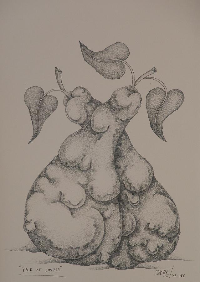 Sacha Drawing - Pair of Lovers 2008 by S A C H A - Circulism Technique Sacha Drawing - Pair of Lovers 2008 by S A C H A - Circulism Technique