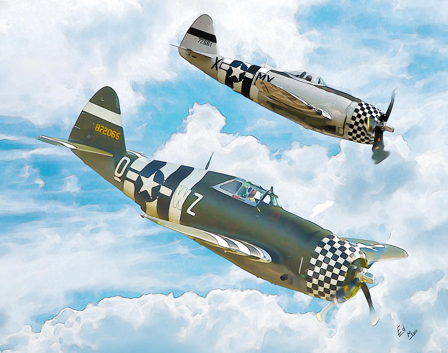 Pair of P-47 Thunderbolts Painting by William Mace