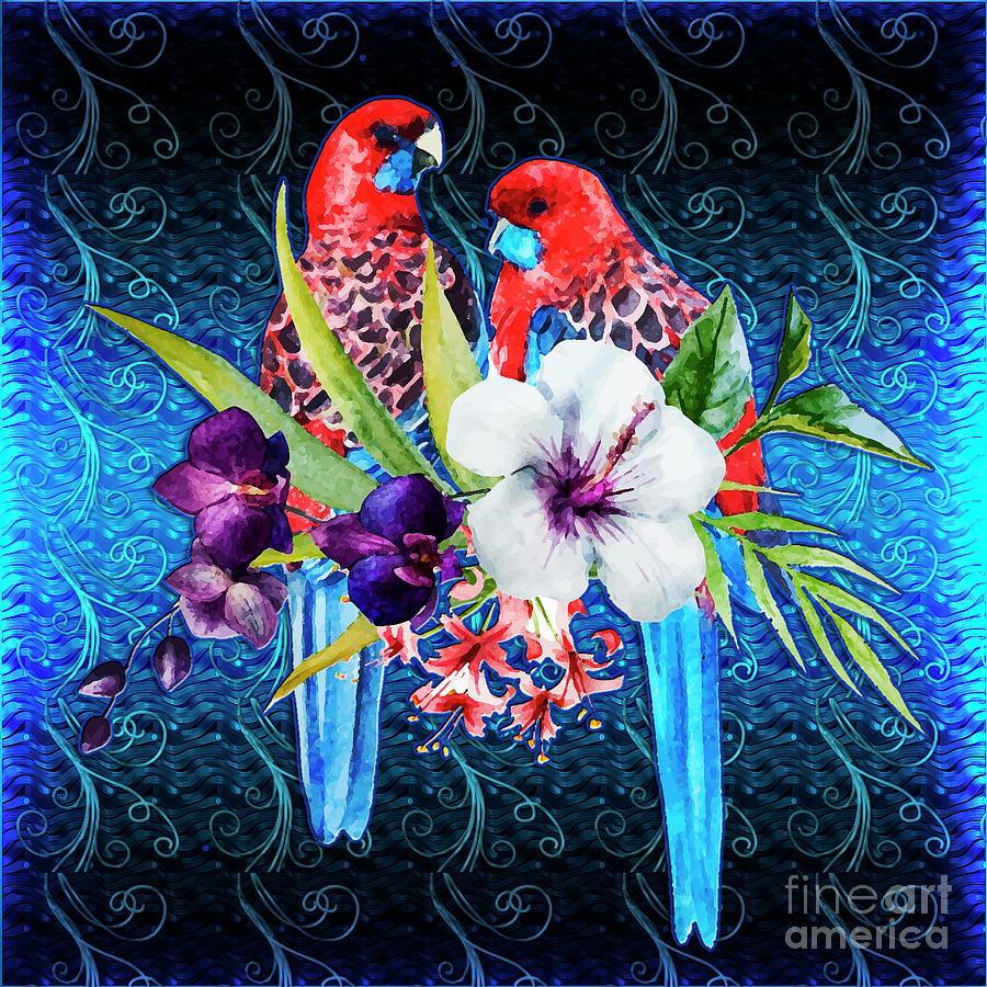 Paired Parrots Digital Art by Digital Art Cafe