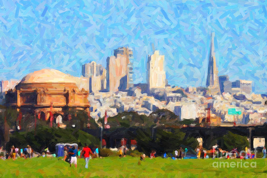 San Francisco Photograph - Palace of Fine Arts . Transamerica Tower . San Francisco Skyline Viewed From Crissy Fields by Wingsdomain Art and Photography