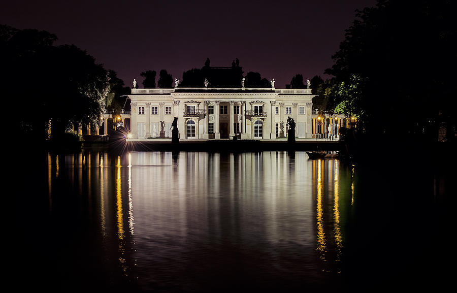 Palace on the Island at night - frontal view Photograph by Jaroslaw Blaminsky