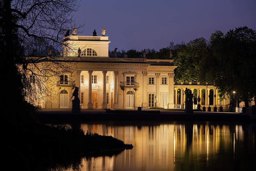 Architecture Photograph - Palace on the Isle at Night in Lazienki Park in Warsaw by Artur Bogacki