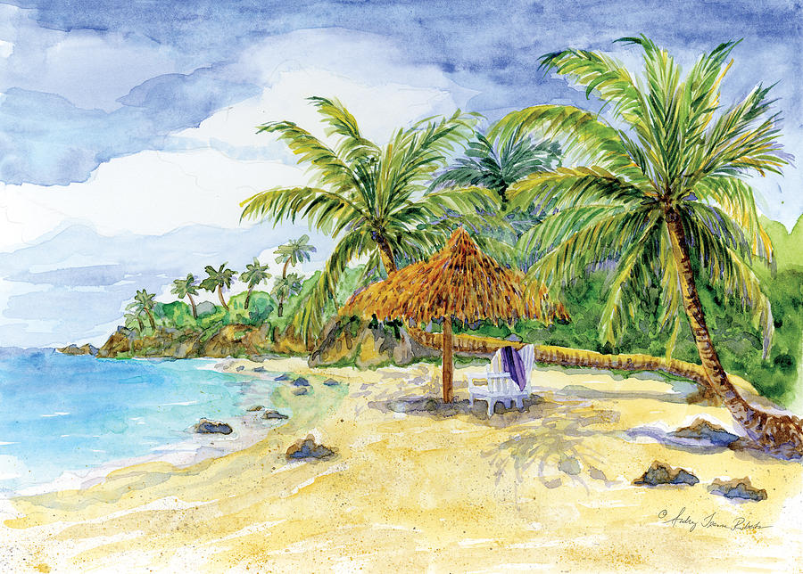 Palappa n Adirondack Chairs on a Caribbean Beach Painting by Audrey