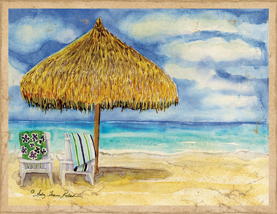 Palappa n Adirondack Chairs on the Mexican Shore Painting by Audrey Jeanne Roberts