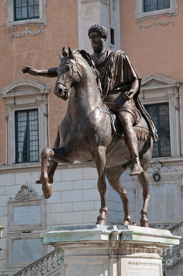 Palazzo Senatorio Bronze Equestrian Statue Of Emporer Marcus Aurelius In Rome Italy Photograph