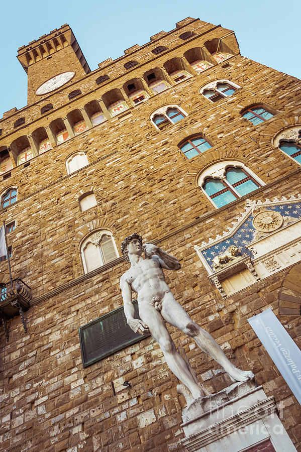 Michelangelo Photograph - Palazzo Vecchio and statue of David by Sasha Samardzija