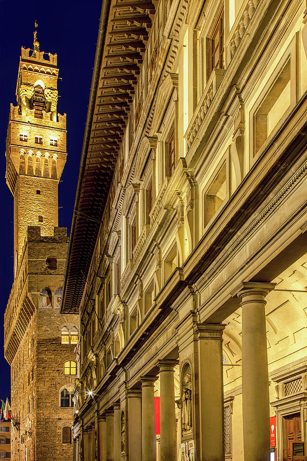 Palazzo Vecchio and the Uffizi at Twilight Photograph by Andrew Soundarajan