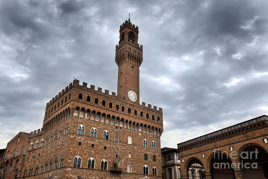 Palazzo Vecchio in Florence, Italy on a cloudy day Photograph by Michal Bednarek