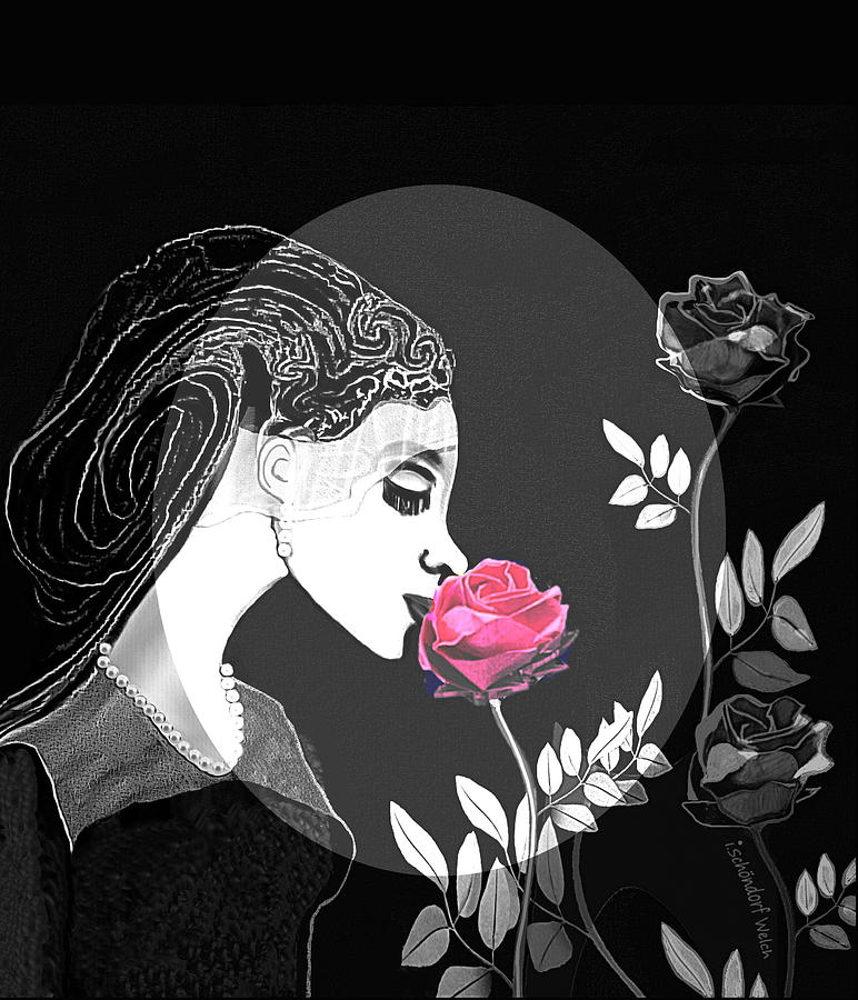 2621 Pale Lady with Rose 2018 Digital Art by Irmgard Schoendorf Welch