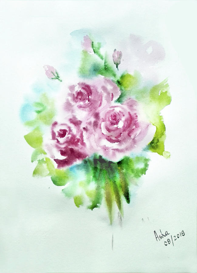 Pale pink roses Painting by Asha Sudhaker Shenoy