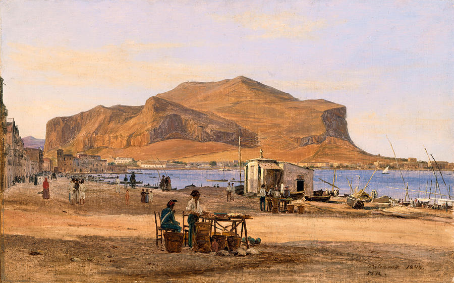 Palermo Harbor with a View of Monte Pellegrino Painting by Martinus Rorbye