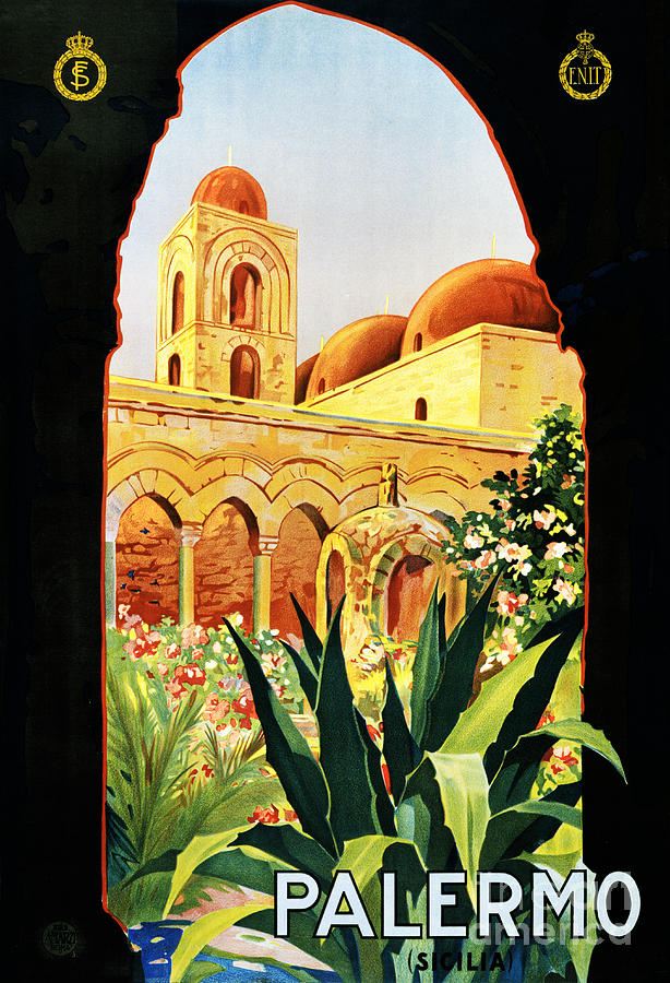 Vintage Painting - Palermo Sicilia Vintage Travel Poster Restored by Vintage Treasure