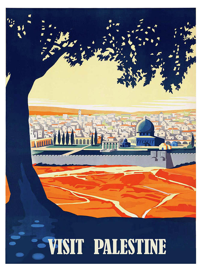 Palestine, tree shade, vintage travel poster Painting by Long Shot