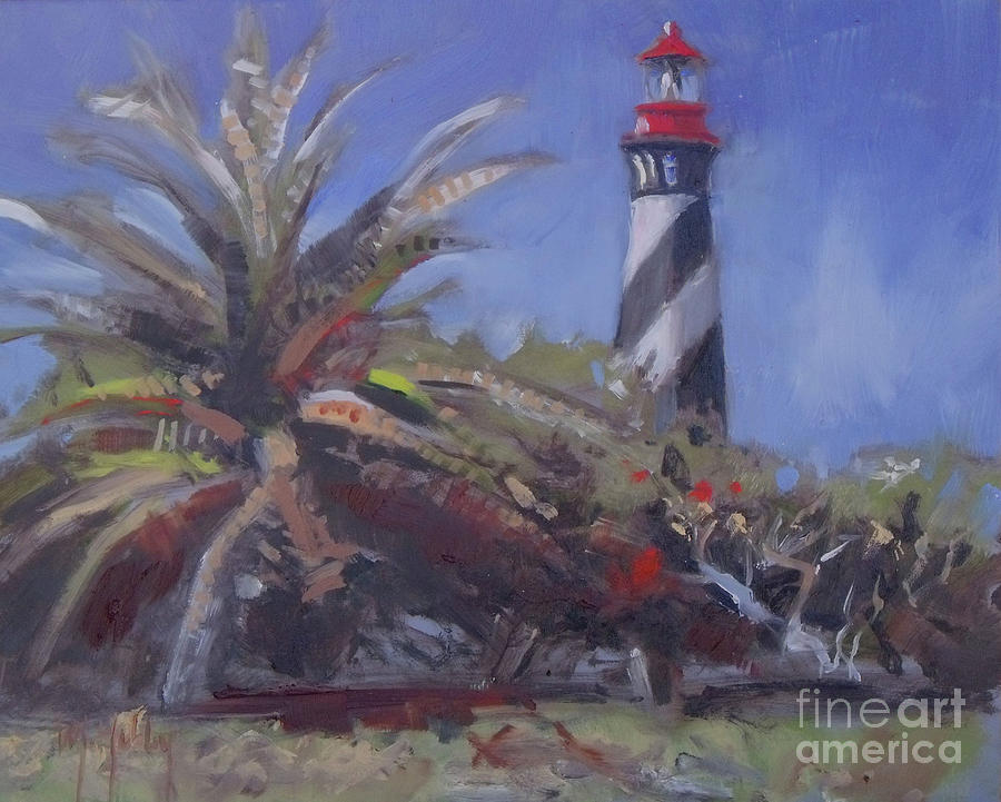 Palm by the Lighthouse Painting by Mary Hubley