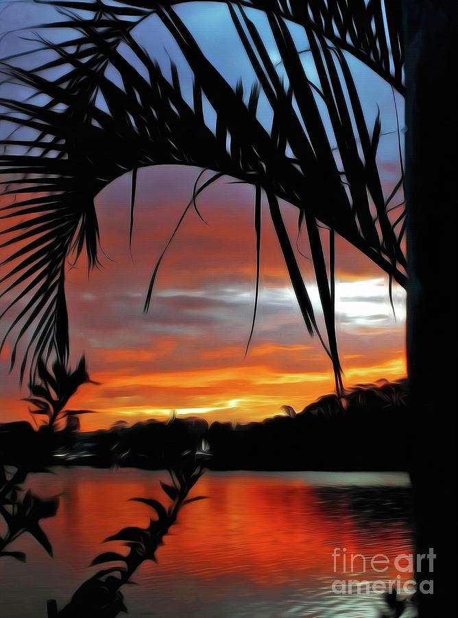 Palm framed Sunset Photograph by Kaye Menner
