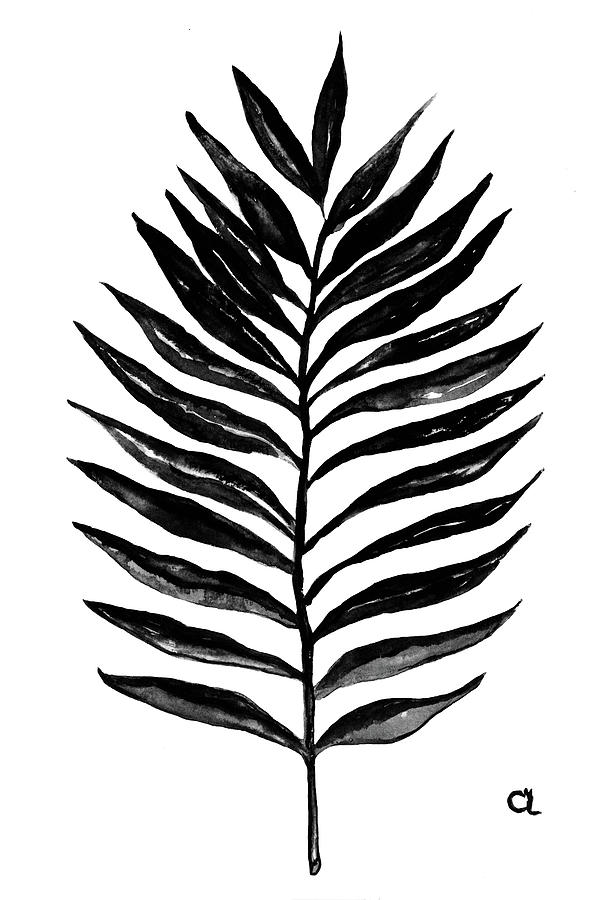 Palm leaf black, print Painting by Green Palace