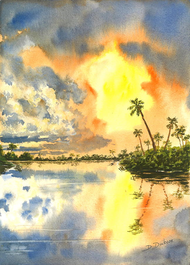Sunset Painting - Palm Reflections by Darrell Dubose