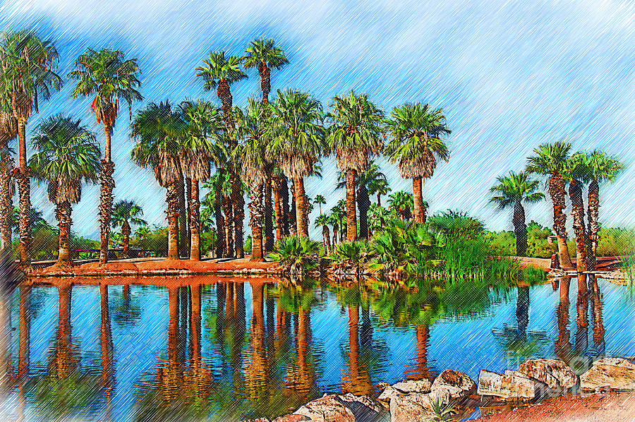 Papago Park Digital Art - Palm Reflections Sketched by Kirt Tisdale