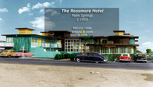Vintage Painting - Palm Springs Art entitled The Rossmore Hotel c1955 by Melvin Hale