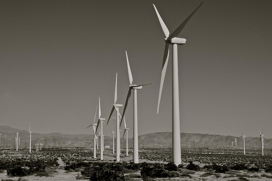 Palm Springs Windmills I in B and W Photograph by Kirsten Giving