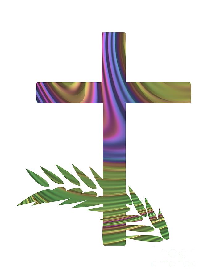 Abstract Digital Art - Palm Sunday Cross with Fractal Abstract by Rose Santuci-Sofranko