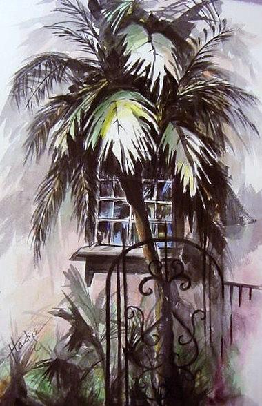 Palm Tree And Window Painting by Mary DuCharme